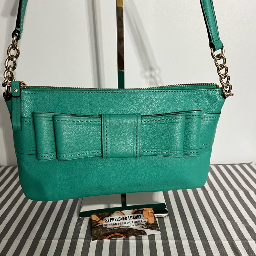 EUC Kate Spade New York Celina Villabella Avenue Leather Crossbody Bag Green Bow